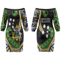 South Sea Islanders And Solomon Islands Couples Matching Off The Shoulder Long Sleeve Dress and Hawaiian Shirt Solomons Coat Of Arms And Southern Cross DT05 - Polynesian Pride