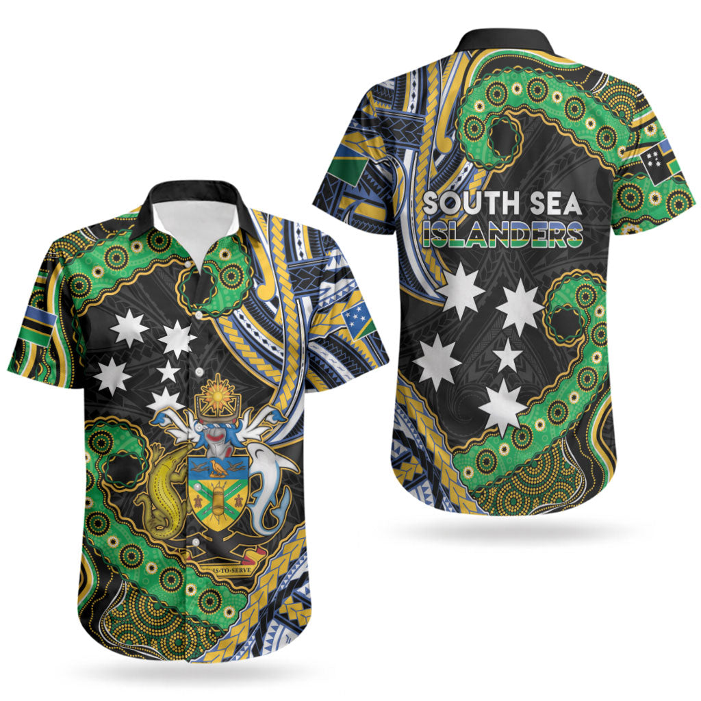 South Sea Islanders And Solomon Islands Couples Matching Short Sleeve Bodycon Dress and Hawaiian Shirt Solomons Coat Of Arms And Southern Cross DT05 - Polynesian Pride