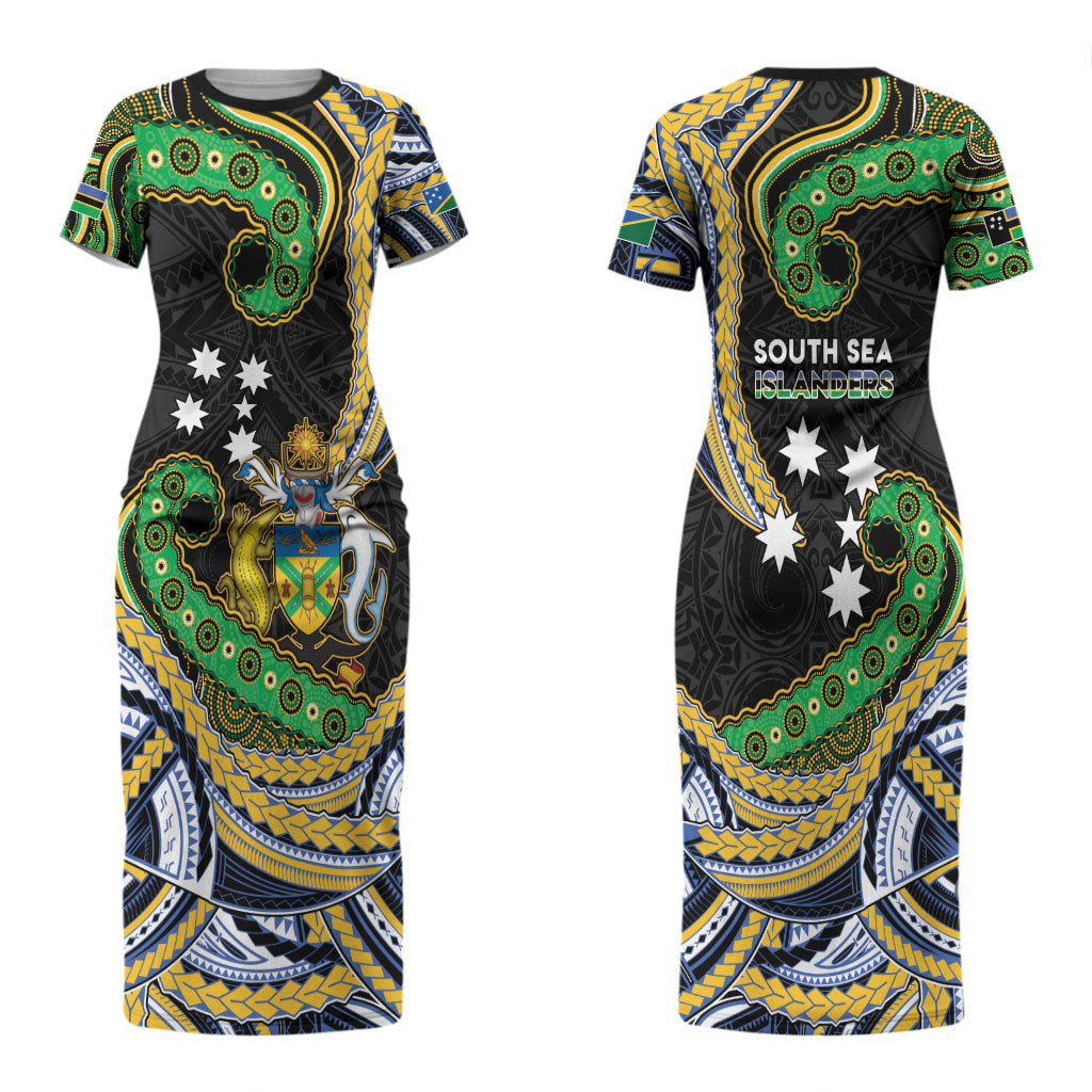 South Sea Islanders And Solomon Islands Couples Matching Short Sleeve Bodycon Dress and Hawaiian Shirt Solomons Coat Of Arms And Southern Cross DT05 - Polynesian Pride