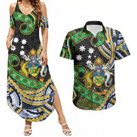 South Sea Islanders And Solomon Islands Couples Matching Summer Maxi Dress and Hawaiian Shirt Solomons Coat Of Arms And Southern Cross DT05 Black - Polynesian Pride