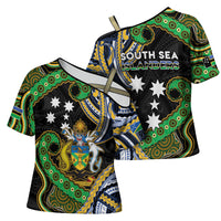 South Sea Islanders And Solomon Islands Cross Shoulder Shirt Solomons Coat Of Arms And Southern Cross DT05 - Polynesian Pride