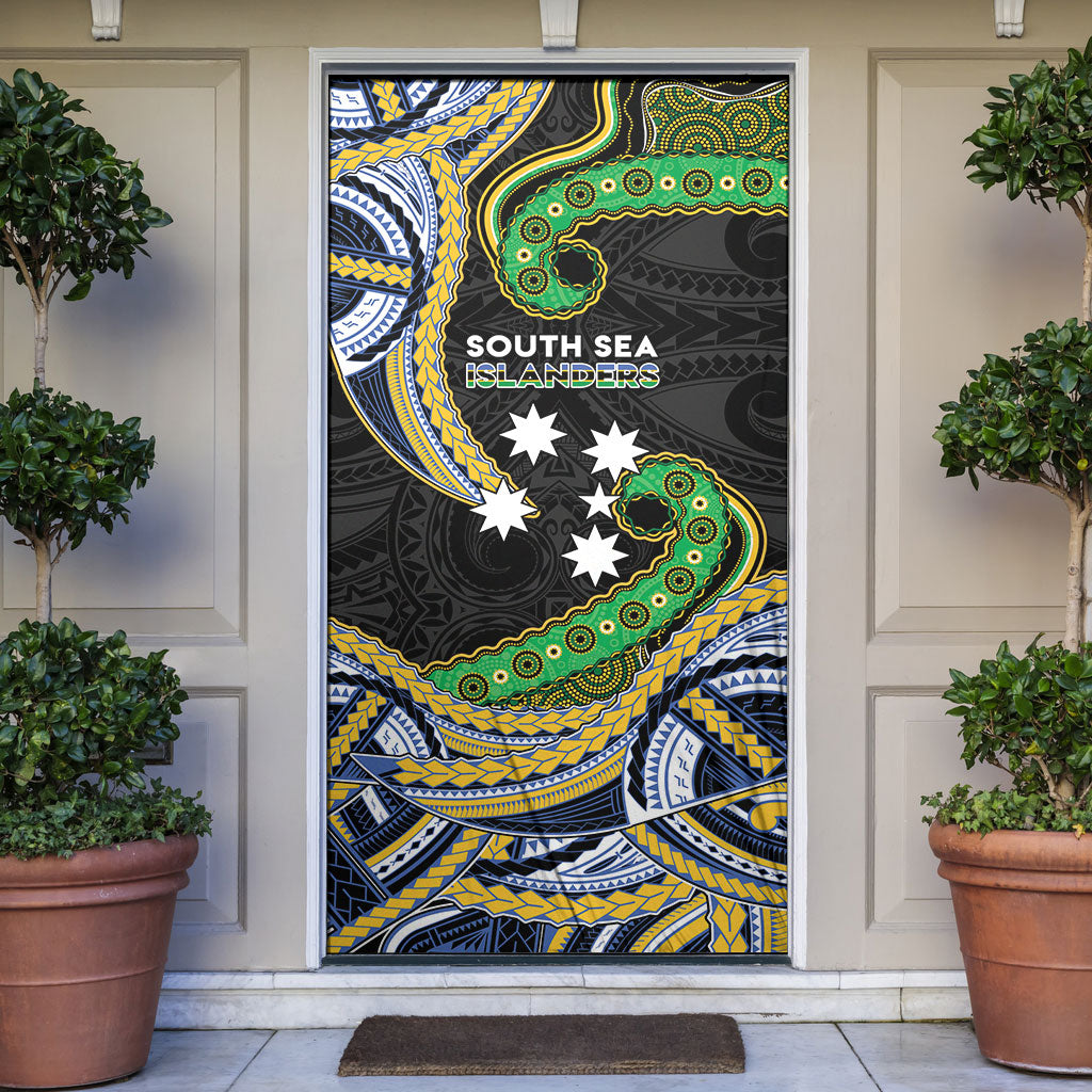 South Sea Islanders And Solomon Islands Door Cover Solomons Coat Of Arms And Southern Cross DT05 Black - Polynesian Pride