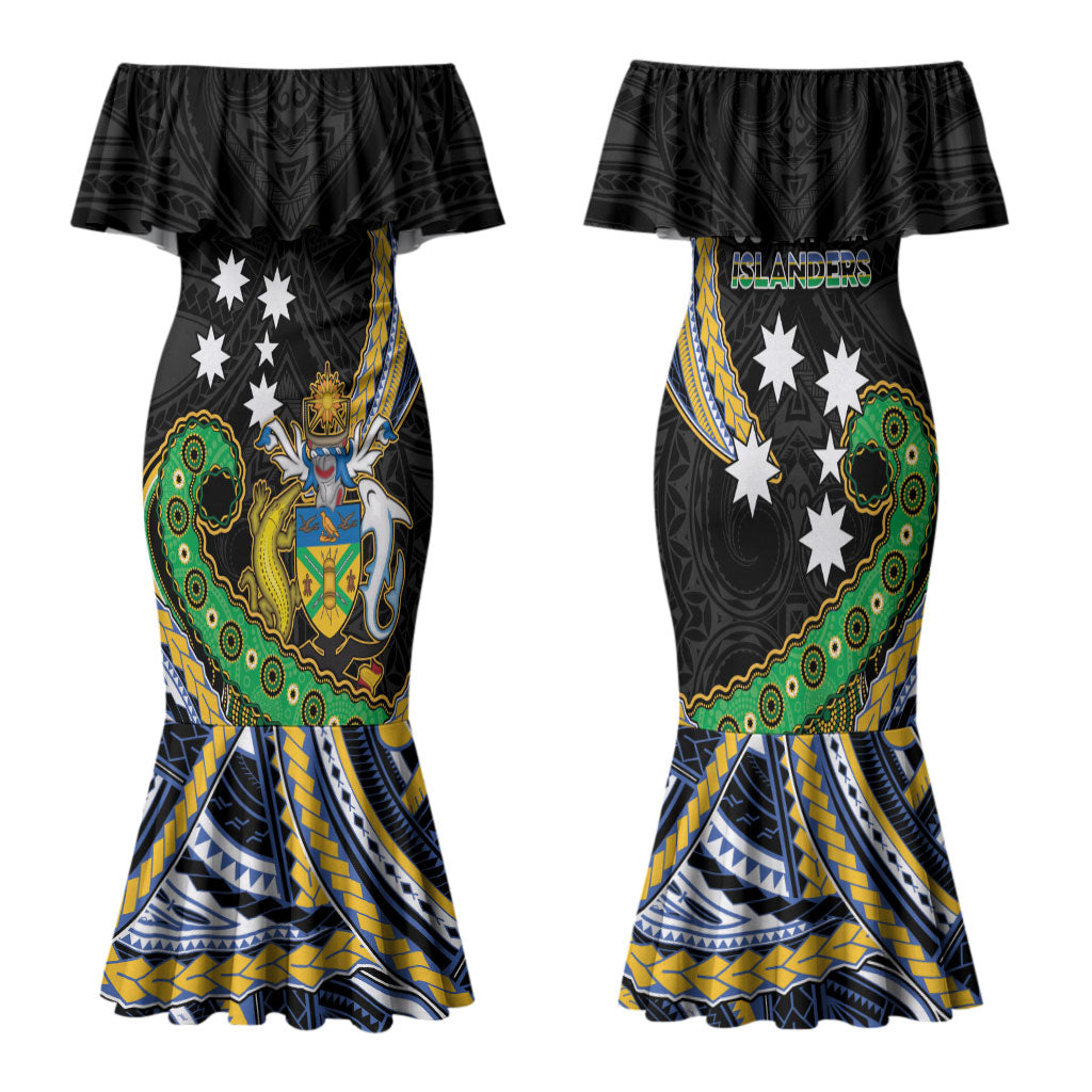 South Sea Islanders And Solomon Islands Family Matching Mermaid Dress and Hawaiian Shirt Solomons Coat Of Arms And Southern Cross DT05 Mom's Dress Black - Polynesian Pride
