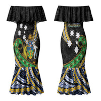 South Sea Islanders And Solomon Islands Family Matching Mermaid Dress and Hawaiian Shirt Solomons Coat Of Arms And Southern Cross DT05 Mom's Dress Black - Polynesian Pride