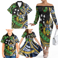 South Sea Islanders And Solomon Islands Family Matching Off The Shoulder Long Sleeve Dress and Hawaiian Shirt Solomons Coat Of Arms And Southern Cross DT05 - Polynesian Pride