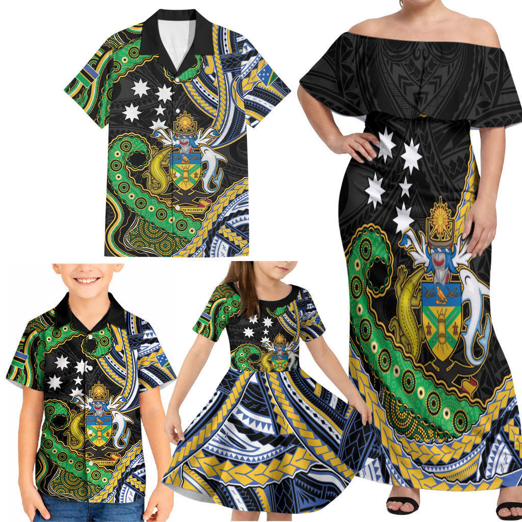 South Sea Islanders And Solomon Islands Family Matching Off Shoulder Maxi Dress and Hawaiian Shirt Solomons Coat Of Arms And Southern Cross DT05 - Polynesian Pride