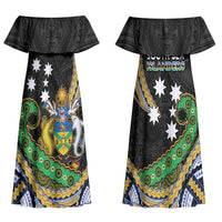 South Sea Islanders And Solomon Islands Family Matching Off Shoulder Maxi Dress and Hawaiian Shirt Solomons Coat Of Arms And Southern Cross DT05 Mom's Dress Black - Polynesian Pride