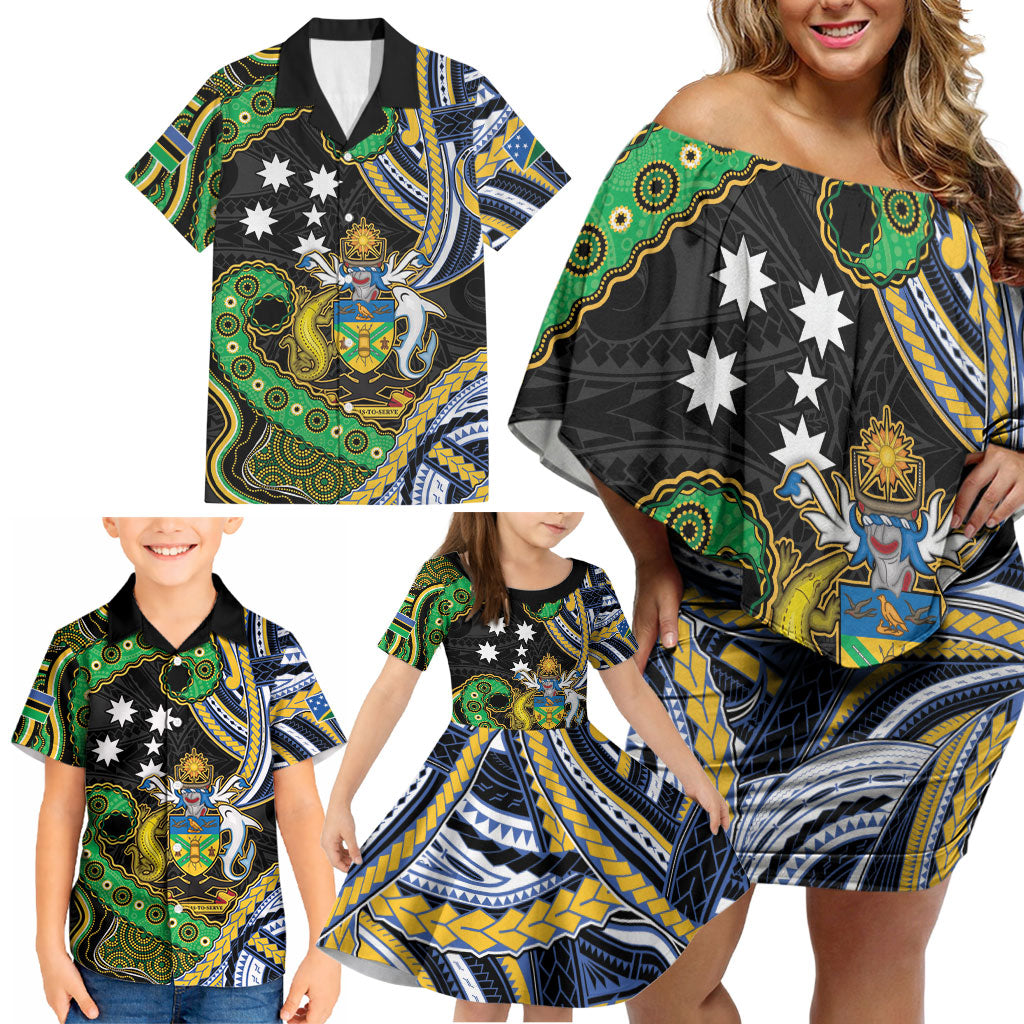 South Sea Islanders And Solomon Islands Family Matching Off Shoulder Short Dress and Hawaiian Shirt Solomons Coat Of Arms And Southern Cross DT05 - Polynesian Pride