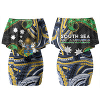 South Sea Islanders And Solomon Islands Family Matching Off Shoulder Short Dress and Hawaiian Shirt Solomons Coat Of Arms And Southern Cross DT05 Mom's Dress Black - Polynesian Pride