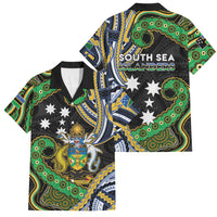 South Sea Islanders And Solomon Islands Family Matching Off Shoulder Short Dress and Hawaiian Shirt Solomons Coat Of Arms And Southern Cross DT05 Dad's Shirt - Short Sleeve Black - Polynesian Pride