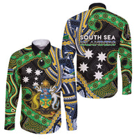 South Sea Islanders And Solomon Islands Family Matching Off Shoulder Short Dress and Hawaiian Shirt Solomons Coat Of Arms And Southern Cross DT05 Dad's Shirt - Long Sleeve Black - Polynesian Pride