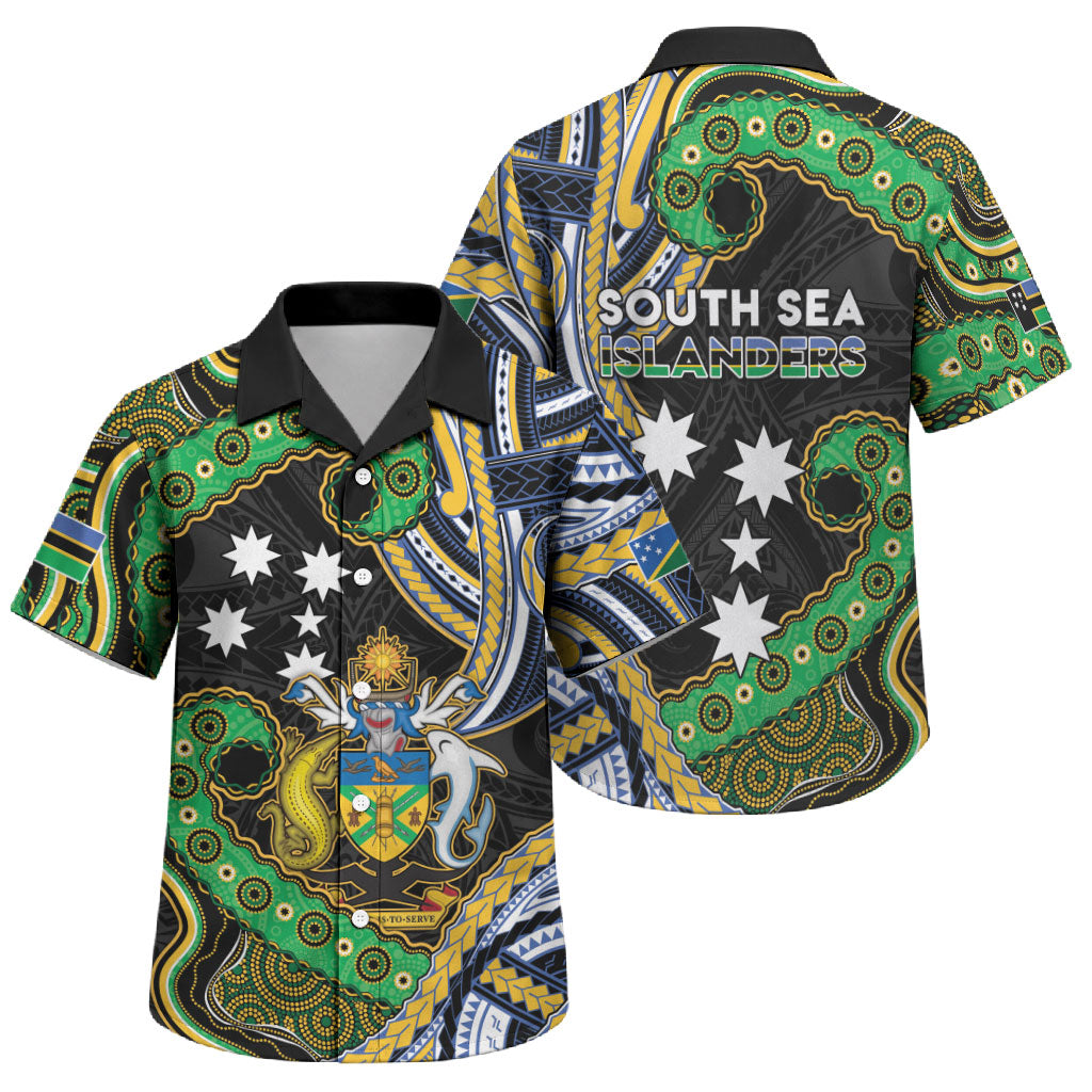 South Sea Islanders And Solomon Islands Family Matching Puletasi and Hawaiian Shirt Solomons Coat Of Arms And Southern Cross DT05 Son's Shirt Black - Polynesian Pride
