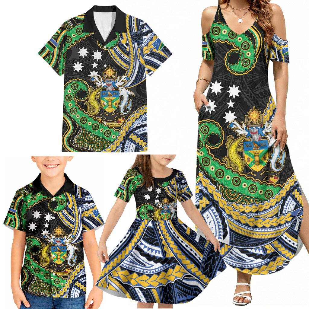 South Sea Islanders And Solomon Islands Family Matching Summer Maxi Dress and Hawaiian Shirt Solomons Coat Of Arms And Southern Cross DT05 - Polynesian Pride