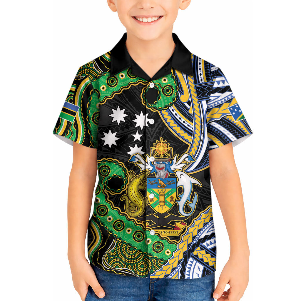South Sea Islanders And Solomon Islands Kid Hawaiian Shirt Solomons Coat Of Arms And Southern Cross DT05 Kid Black - Polynesian Pride