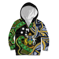 South Sea Islanders And Solomon Islands Kid Hoodie Solomons Coat Of Arms And Southern Cross DT05 Zip Hoodie Black - Polynesian Pride