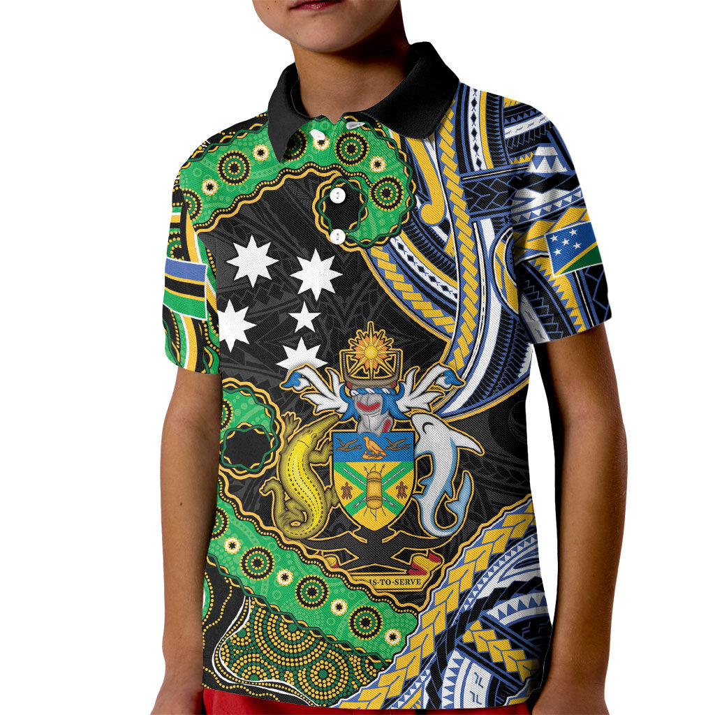 South Sea Islanders And Solomon Islands Kid Polo Shirt Solomons Coat Of Arms And Southern Cross DT05 Kid Black - Polynesian Pride