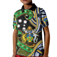 South Sea Islanders And Solomon Islands Kid Polo Shirt Solomons Coat Of Arms And Southern Cross DT05 Kid Black - Polynesian Pride