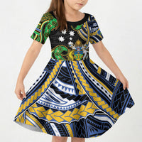 South Sea Islanders And Solomon Islands Kid Short Sleeve Dress Solomons Coat Of Arms And Southern Cross DT05 KID Black - Polynesian Pride