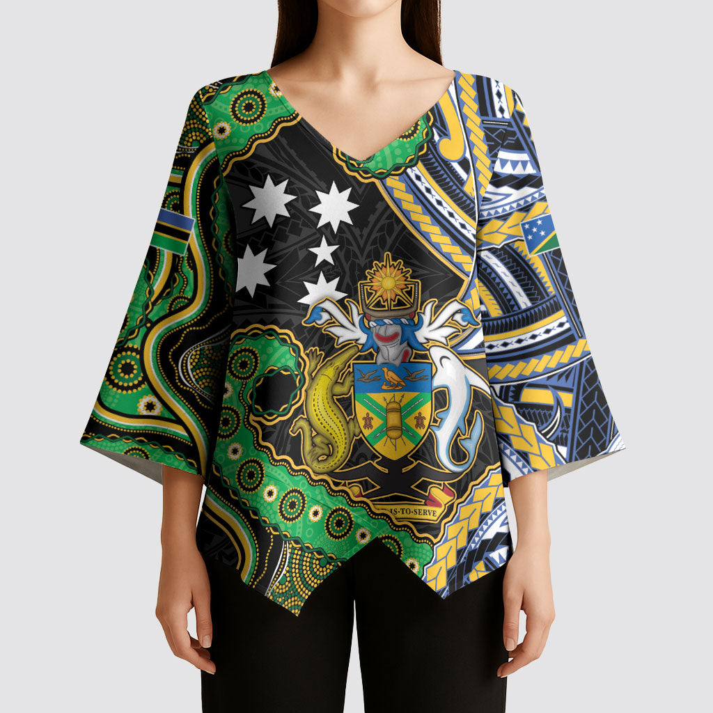 South Sea Islanders And Solomon Islands Kimono Sleeve Blouse Solomons Coat Of Arms And Southern Cross DT05 - Polynesian Pride