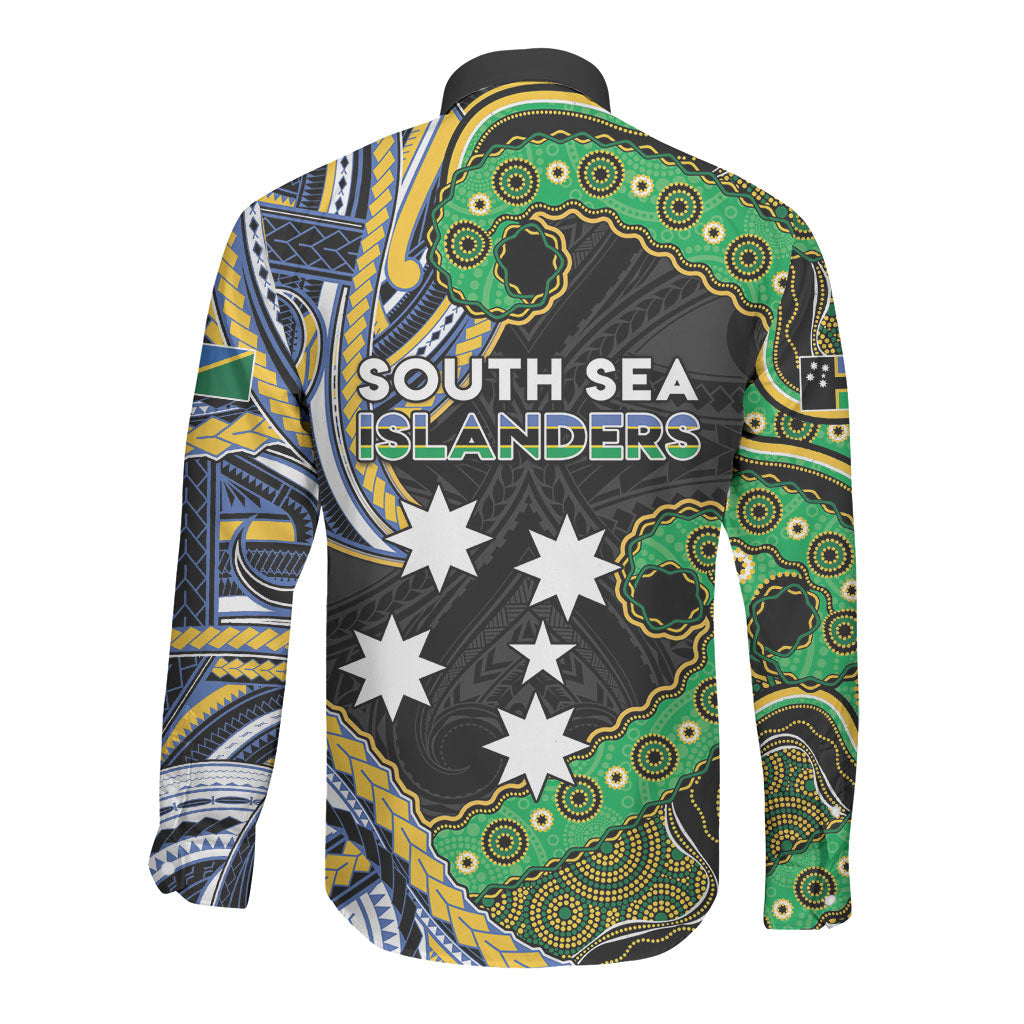 South Sea Islanders And Solomon Islands Long Sleeve Button Shirt Solomons Coat Of Arms And Southern Cross DT05 - Polynesian Pride