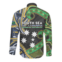 South Sea Islanders And Solomon Islands Long Sleeve Button Shirt Solomons Coat Of Arms And Southern Cross DT05 - Polynesian Pride