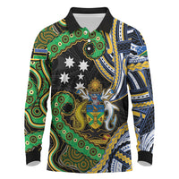 South Sea Islanders And Solomon Islands Long Sleeve Polo Shirt Solomons Coat Of Arms And Southern Cross DT05 Black - Polynesian Pride