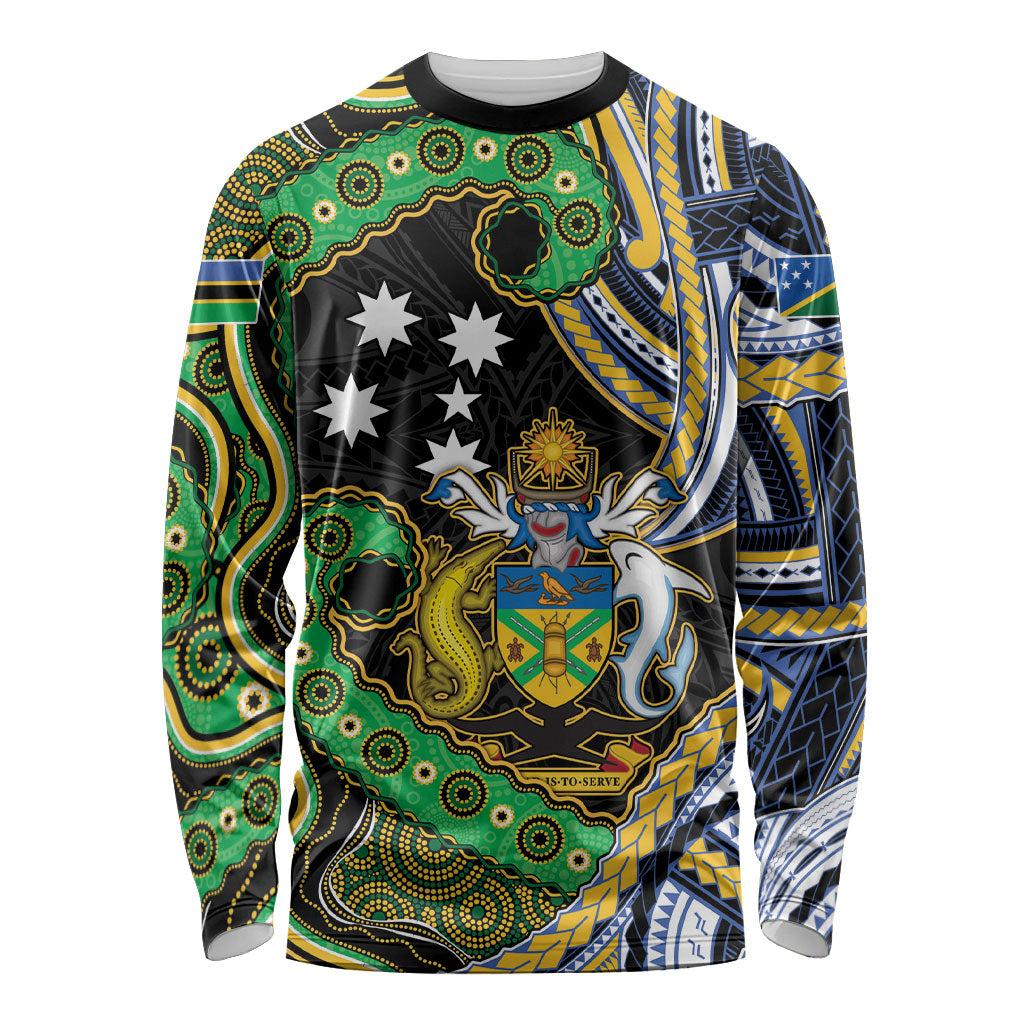 South Sea Islanders And Solomon Islands Long Sleeve Shirt Solomons Coat Of Arms And Southern Cross DT05 Unisex Black - Polynesian Pride