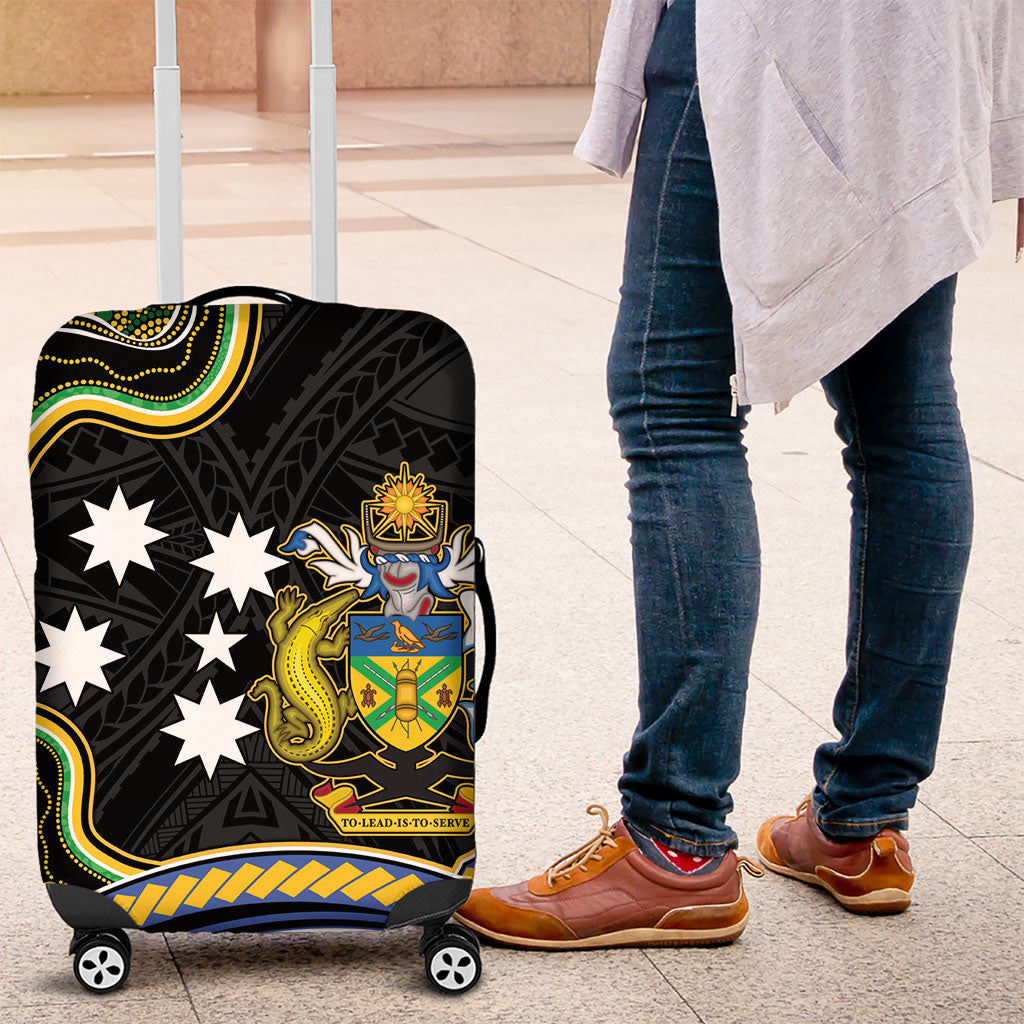 South Sea Islanders And Solomon Islands Luggage Cover Solomons Coat Of Arms And Southern Cross DT05 Black - Polynesian Pride