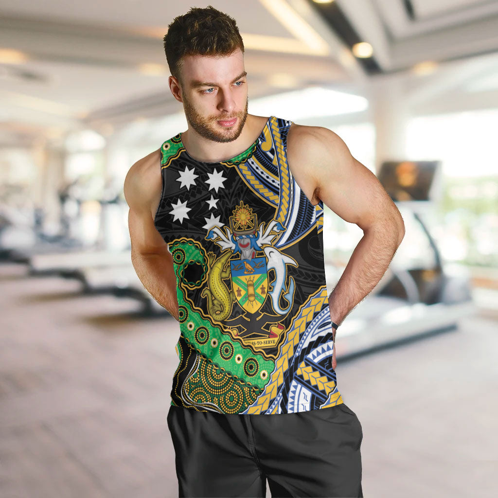South Sea Islanders And Solomon Islands Men Tank Top Solomons Coat Of Arms And Southern Cross DT05 Black - Polynesian Pride
