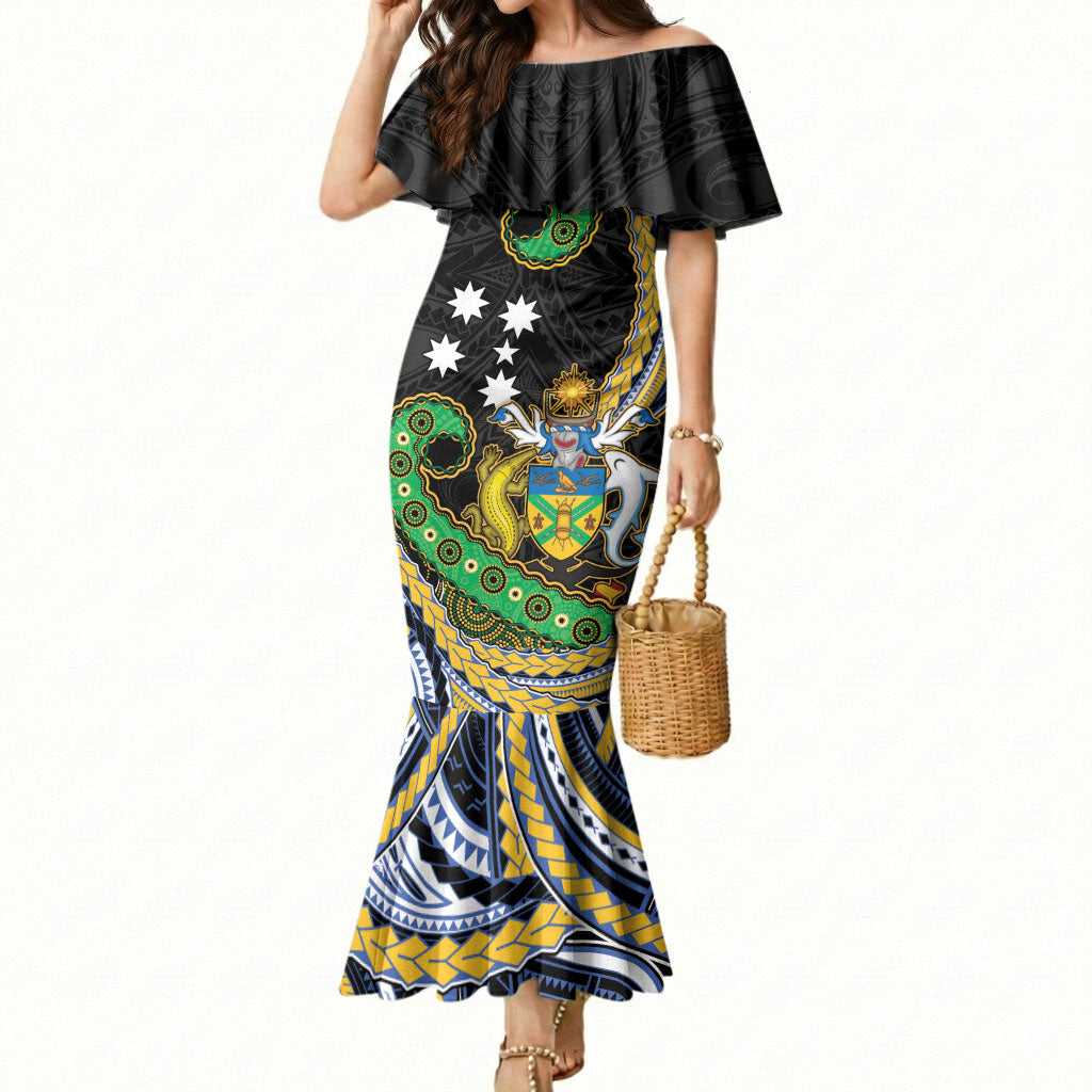 South Sea Islanders And Solomon Islands Mermaid Dress Solomons Coat Of Arms And Southern Cross DT05 Women Black - Polynesian Pride