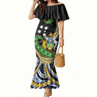 South Sea Islanders And Solomon Islands Mermaid Dress Solomons Coat Of Arms And Southern Cross DT05 Women Black - Polynesian Pride