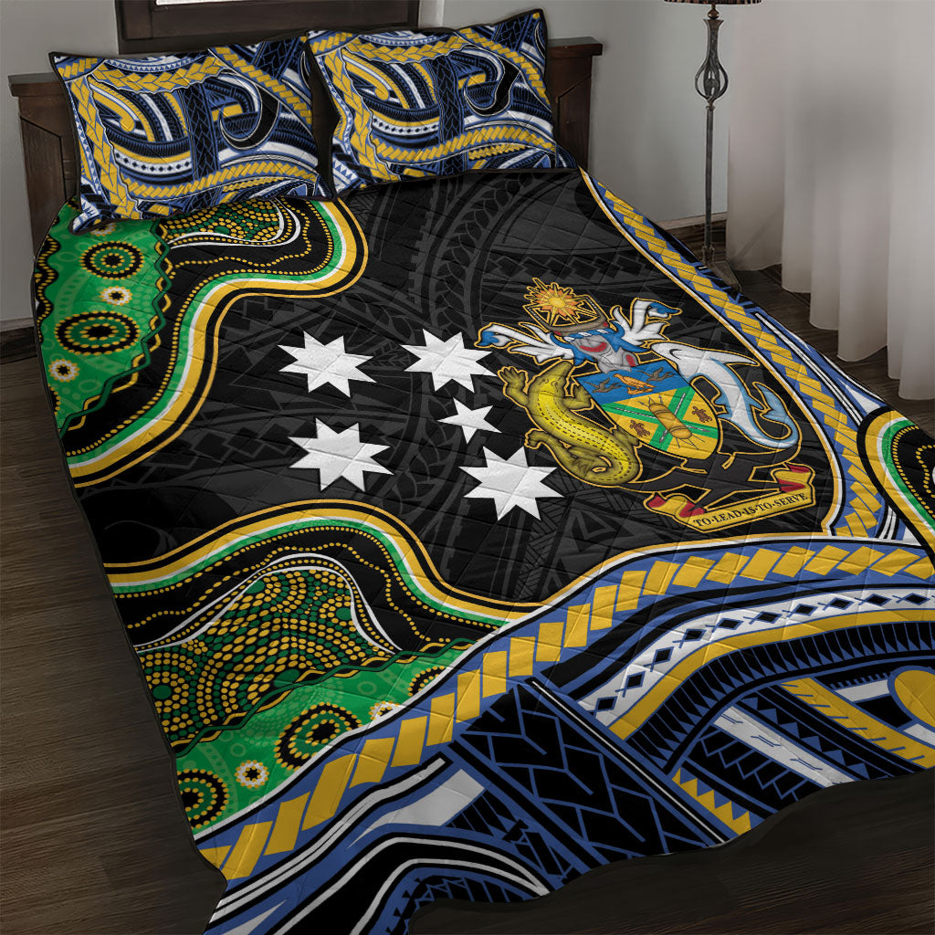 South Sea Islanders And Solomon Islands Quilt Bed Set Solomons Coat Of Arms And Southern Cross DT05 Black - Polynesian Pride