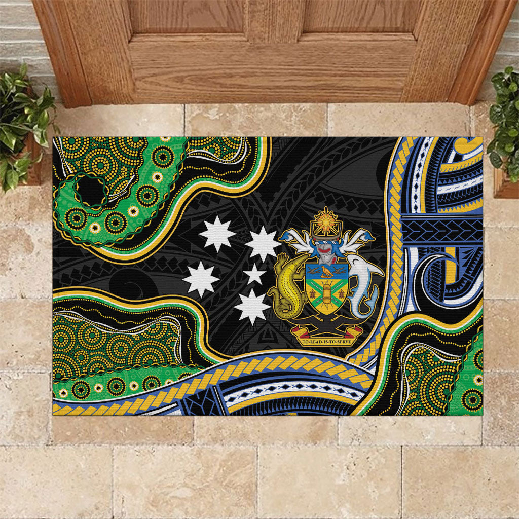South Sea Islanders And Solomon Islands Rubber Doormat Solomons Coat Of Arms And Southern Cross DT05 Black - Polynesian Pride
