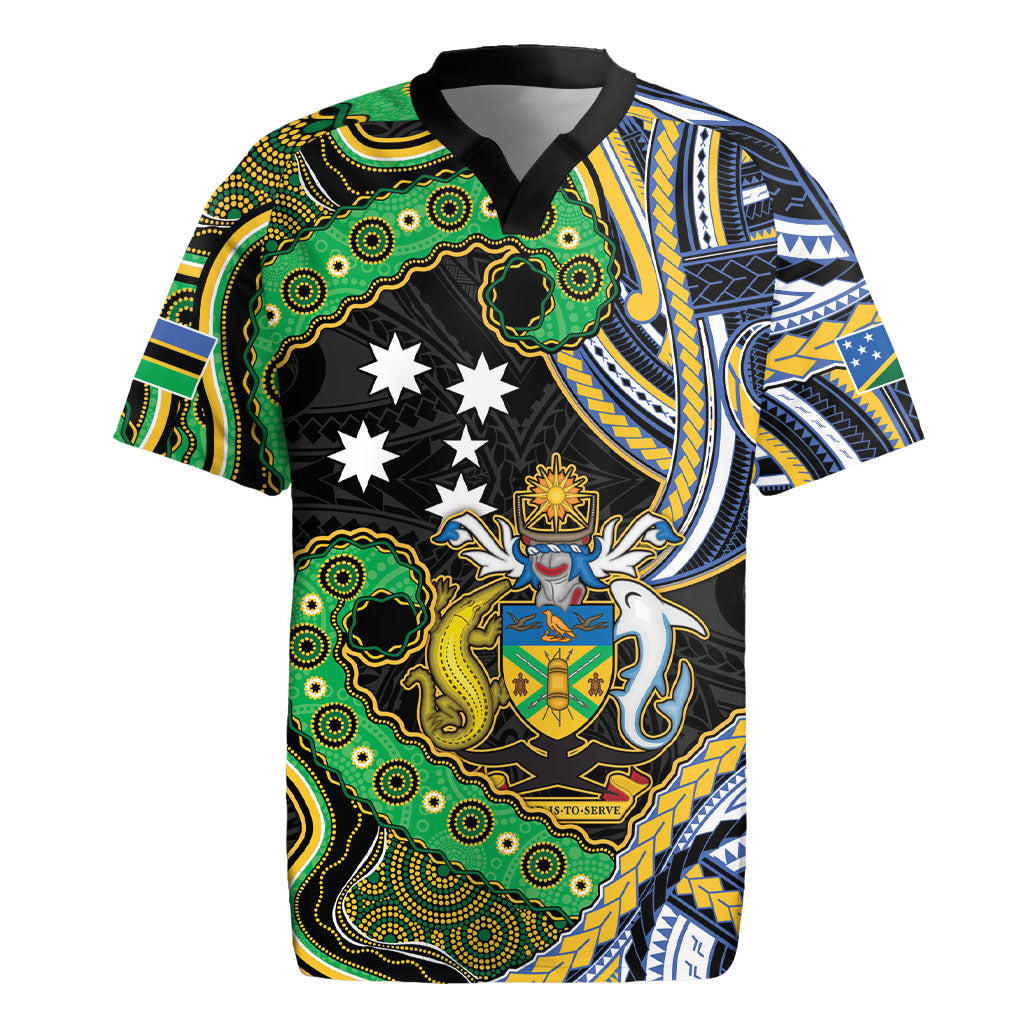 South Sea Islanders And Solomon Islands Rugby Jersey Solomons Coat Of Arms And Southern Cross DT05 Black - Polynesian Pride