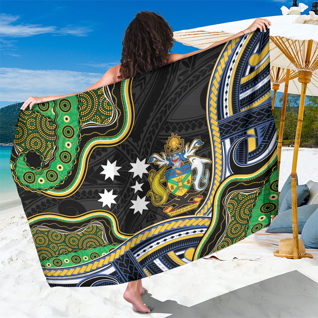 South Sea Islanders And Solomon Islands Sarong Solomons Coat Of Arms And Southern Cross DT05 One Size 44 x 66 inches Black - Polynesian Pride