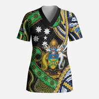 South Sea Islanders And Solomon Islands Scrub Top Solomons Coat Of Arms And Southern Cross DT05 Adult Black - Polynesian Pride