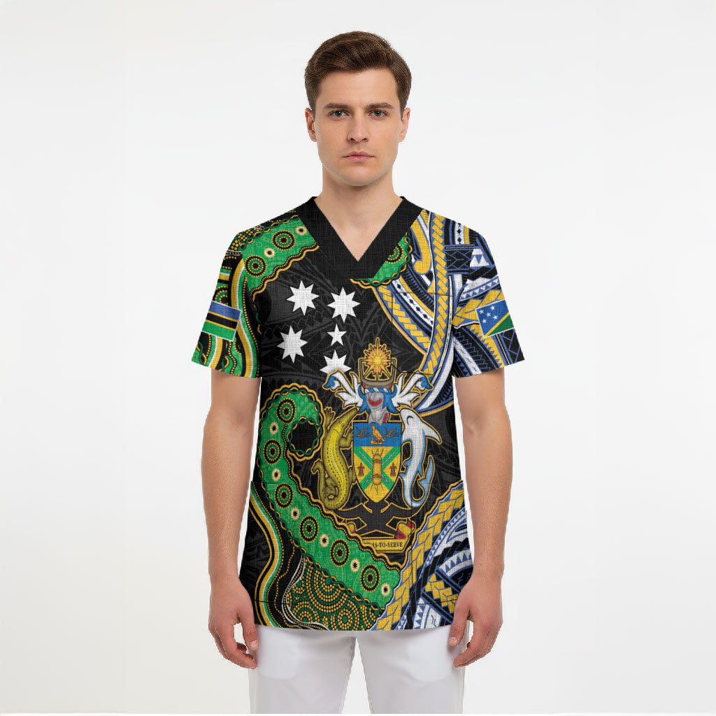South Sea Islanders And Solomon Islands Scrub Top Solomons Coat Of Arms And Southern Cross DT05 - Polynesian Pride