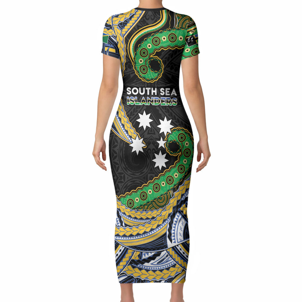 South Sea Islanders And Solomon Islands Short Sleeve Bodycon Dress Solomons Coat Of Arms And Southern Cross DT05 - Polynesian Pride
