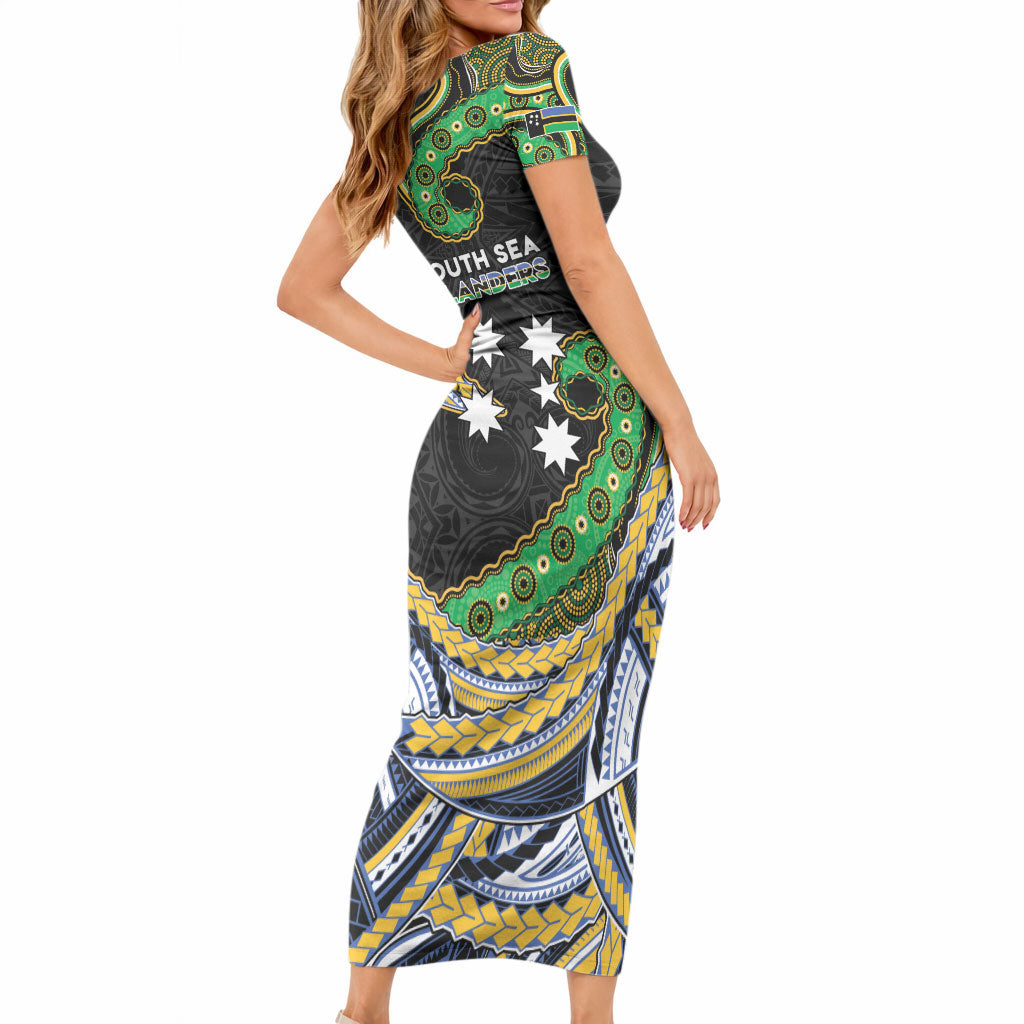 South Sea Islanders And Solomon Islands Short Sleeve Bodycon Dress Solomons Coat Of Arms And Southern Cross DT05 - Polynesian Pride