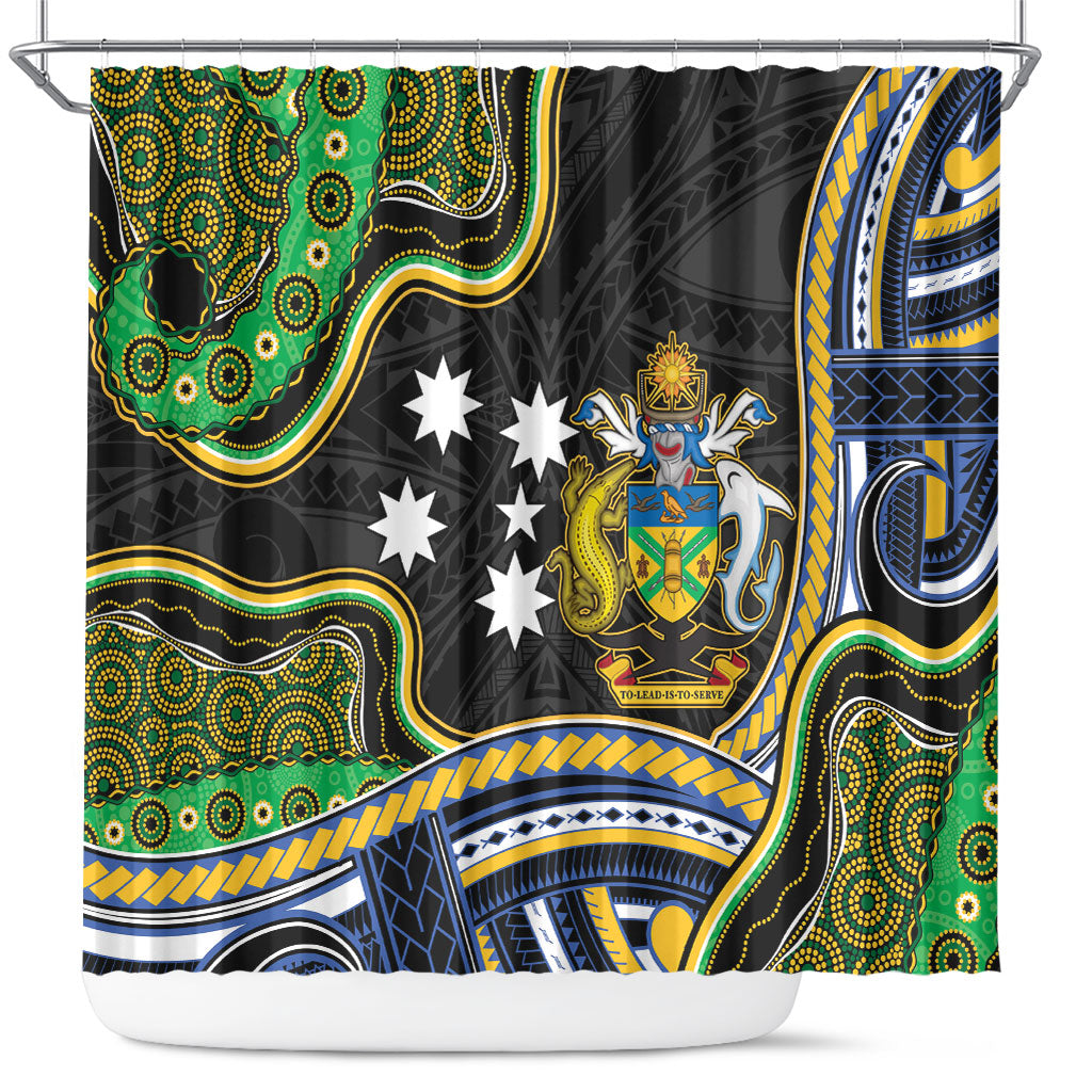 South Sea Islanders And Solomon Islands Shower Curtain Solomons Coat Of Arms And Southern Cross DT05 Black - Polynesian Pride