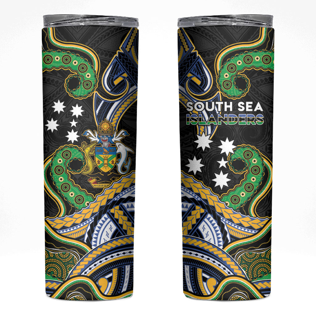 South Sea Islanders And Solomon Islands Skinny Tumbler Solomons Coat Of Arms And Southern Cross DT05 Black - Polynesian Pride