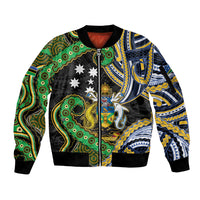 South Sea Islanders And Solomon Islands Sleeve Zip Bomber Jacket Solomons Coat Of Arms And Southern Cross DT05 Unisex Black - Polynesian Pride