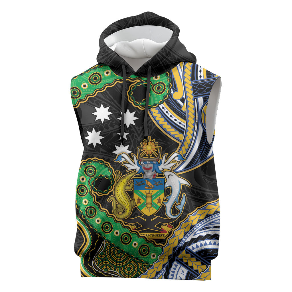 South Sea Islanders And Solomon Islands Sleeveless Hoodie Solomons Coat Of Arms And Southern Cross DT05 Black - Polynesian Pride