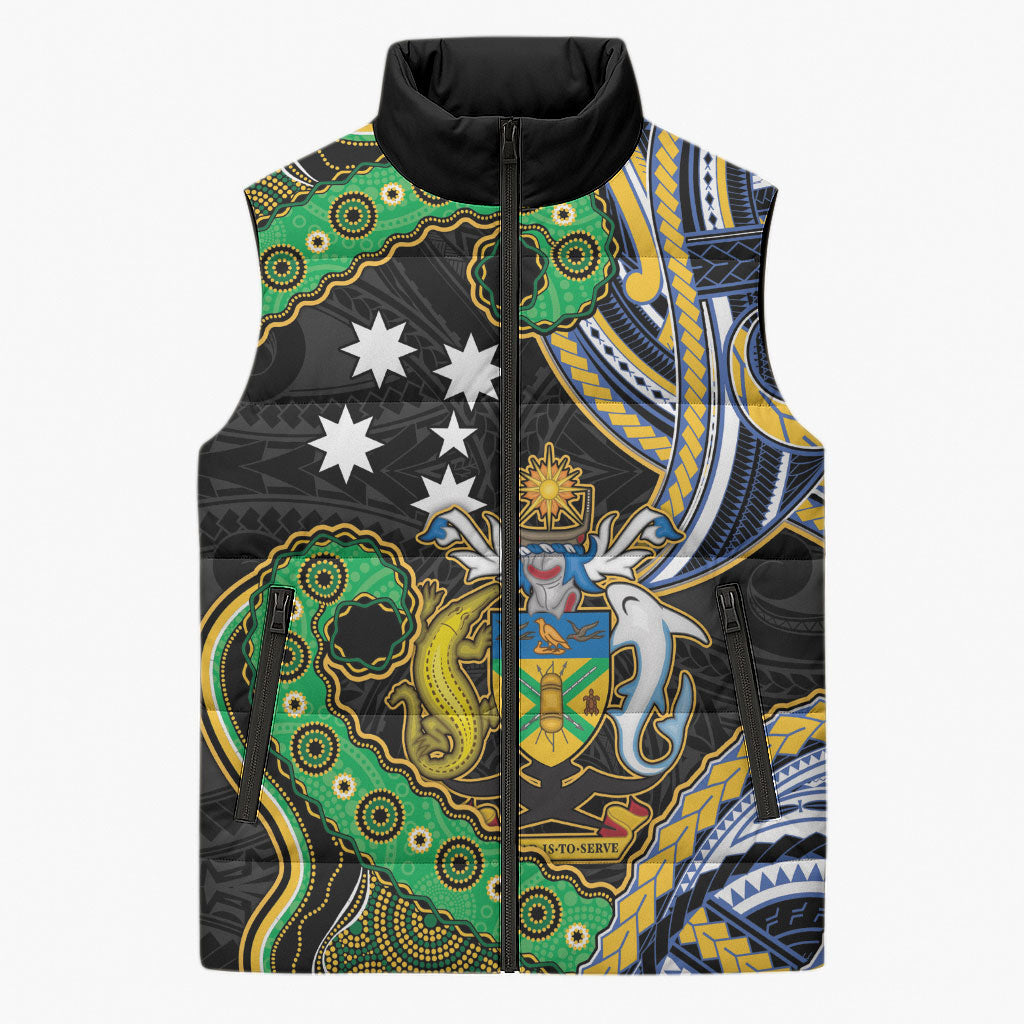 South Sea Islanders And Solomon Islands Sleeveless Puffer Jacket Solomons Coat Of Arms And Southern Cross DT05 Unisex Black - Polynesian Pride