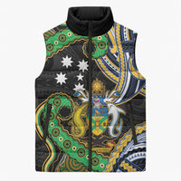 South Sea Islanders And Solomon Islands Sleeveless Puffer Jacket Solomons Coat Of Arms And Southern Cross DT05 Unisex Black - Polynesian Pride