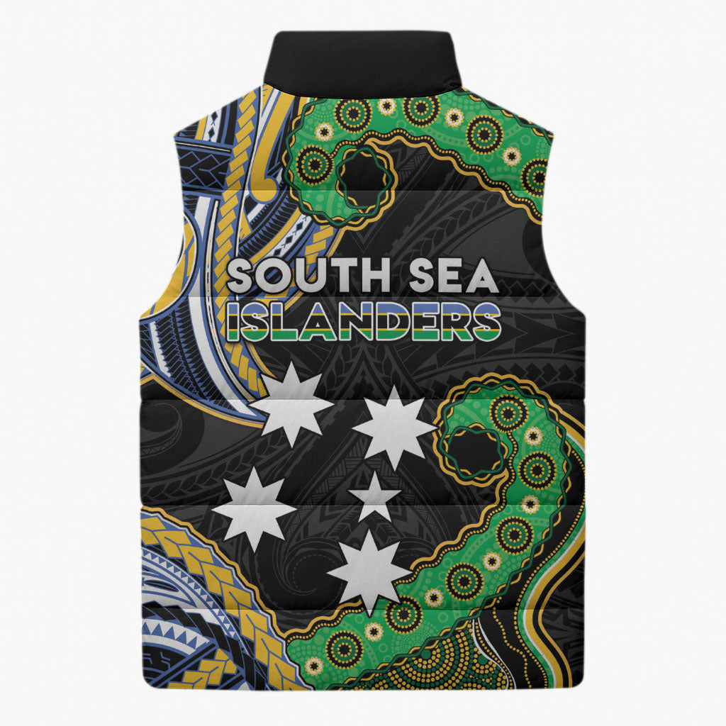 South Sea Islanders And Solomon Islands Sleeveless Puffer Jacket Solomons Coat Of Arms And Southern Cross DT05 - Polynesian Pride