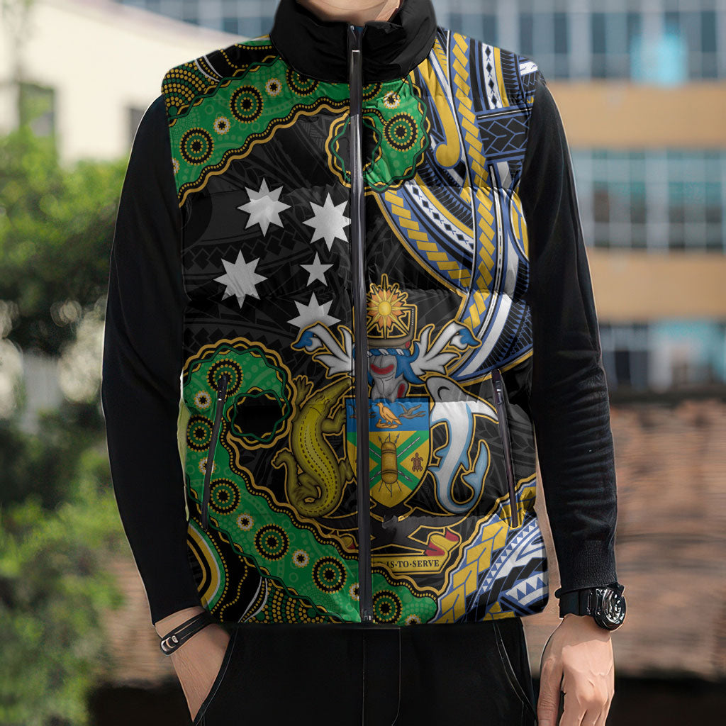 South Sea Islanders And Solomon Islands Sleeveless Puffer Jacket Solomons Coat Of Arms And Southern Cross DT05 - Polynesian Pride