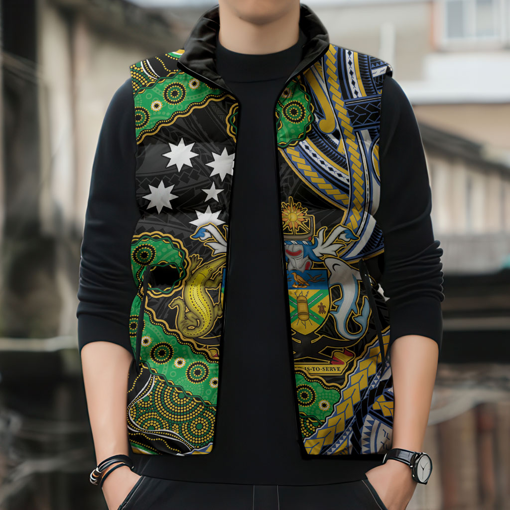 South Sea Islanders And Solomon Islands Sleeveless Puffer Jacket Solomons Coat Of Arms And Southern Cross DT05 - Polynesian Pride