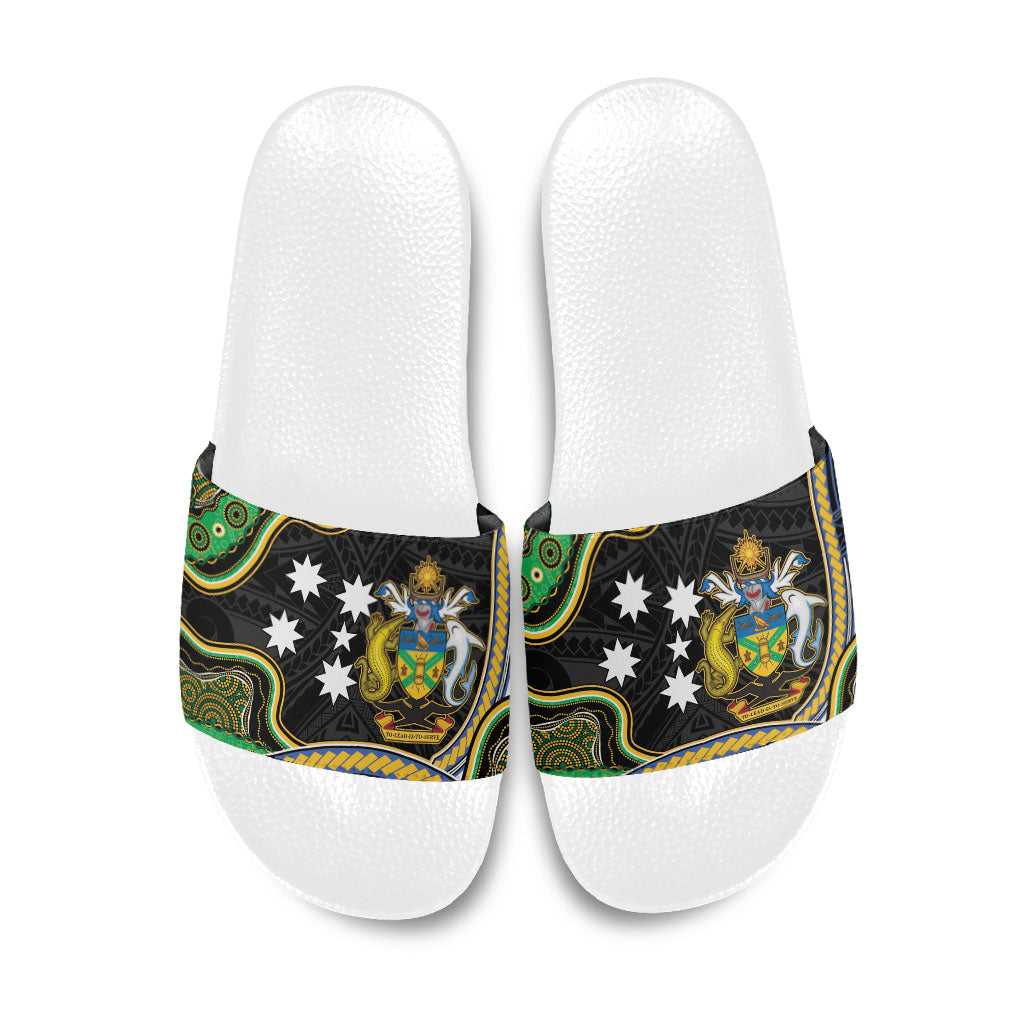 South Sea Islanders And Solomon Islands Slide Sandals Solomons Coat Of Arms And Southern Cross DT05 Black - Polynesian Pride