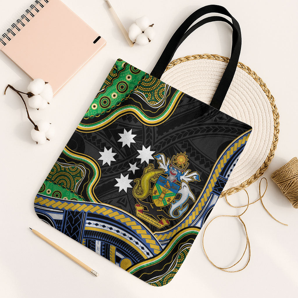 South Sea Islanders And Solomon Islands Tote Bag Solomons Coat Of Arms And Southern Cross DT05 Black Strap One Size Black - Polynesian Pride